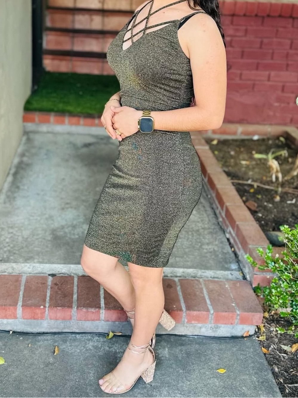 Sparkle Strappy Bodycon Dress - Olive Green